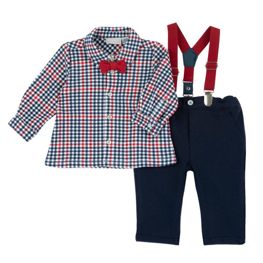 Chicco Completo Camicia Felpata E Pantalone Con Bretelle