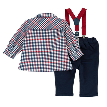 Chicco Completo Camicia Felpata E Pantalone Con Bretelle