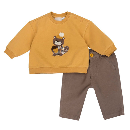 Chicco Completo In Felpa Garzata Con Pantaloni Effetto Twill