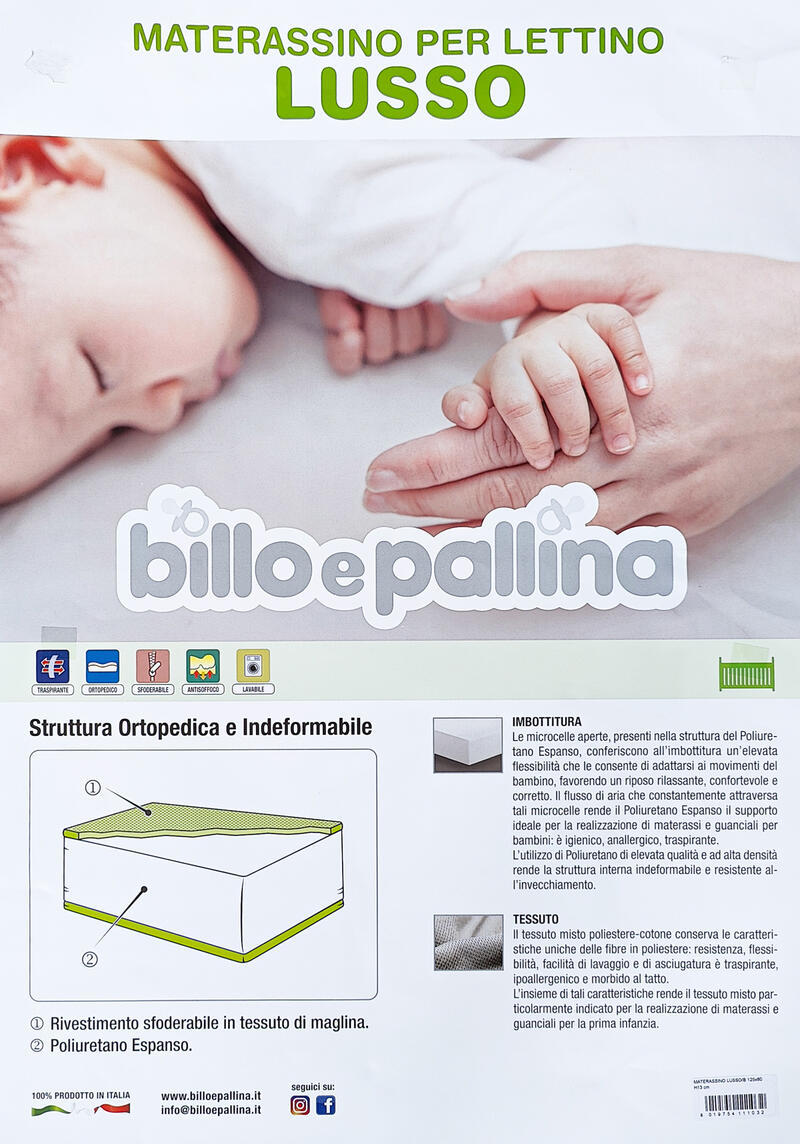 Materasso Lettino Lusso 60x125 Cm Altezza 13 Cm